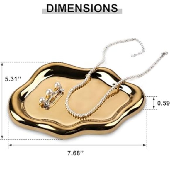 Ceramic Gold Jewelry Dish - Bathroom Accessory Trinket Tray - Gold Decor Tray - Picture 2 of 7